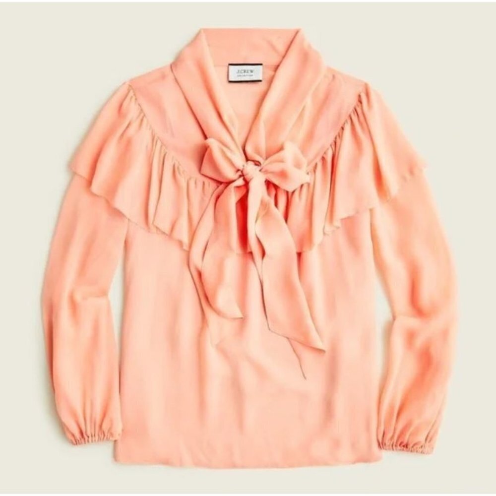 NEW/NWT J Crew Collection Salmon Silk Chiffon Tie-Neck Blouse Size XS